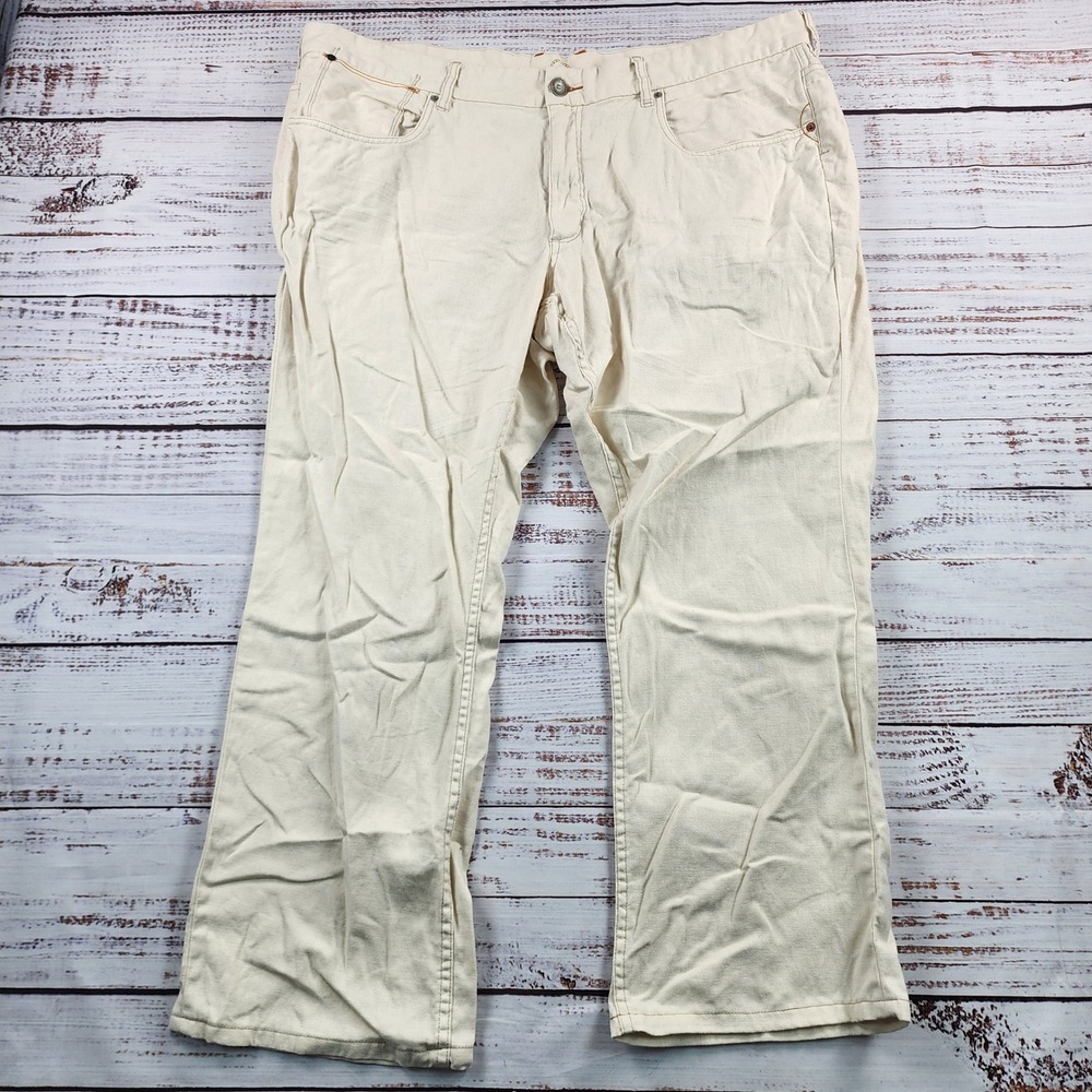 Tommy Bahama Authentic Jeans Men's 44x34 Cream Linen Cotton Straight Leg